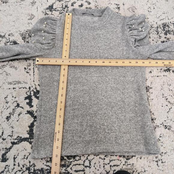 Zara Pearl Puff Sleeve Knit Top Gray Size Medium Feminine Business Casual - Picture 5 of 8